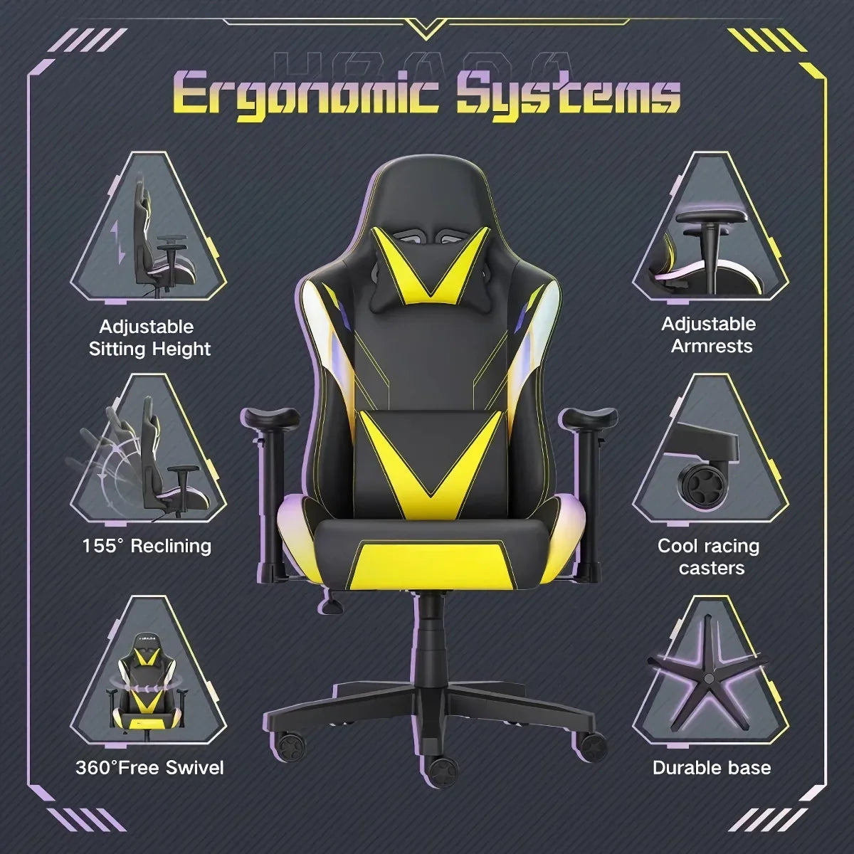 Ergonomic Gaming Chair with Adjustable Armrest and Lumbar Support - DSARD - DSARD