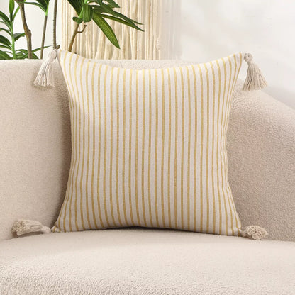 Striped Linen Throw Pillow Cover with Tassels – Chic Home Accent
