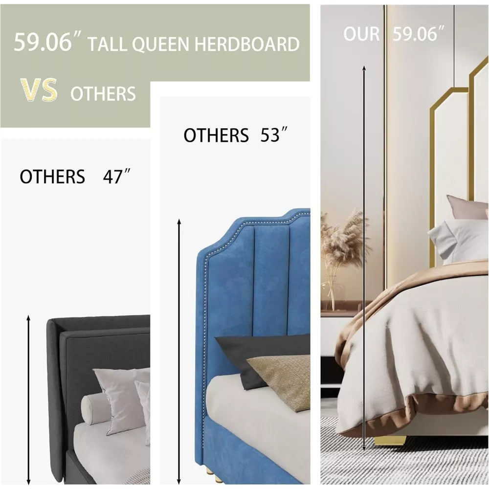 Queen Size Velvet Upholstered Bed Frame with Storage Drawers for Samsung Homes - DSARD