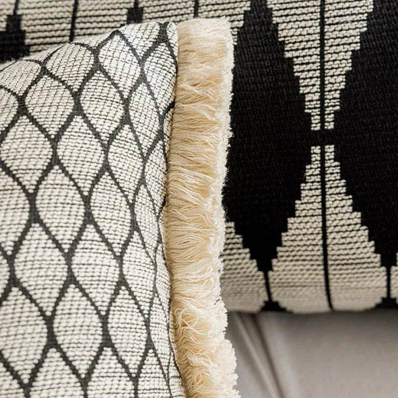 Black Geometric Jacquard Long Decorative Pillow Cover - DSARD