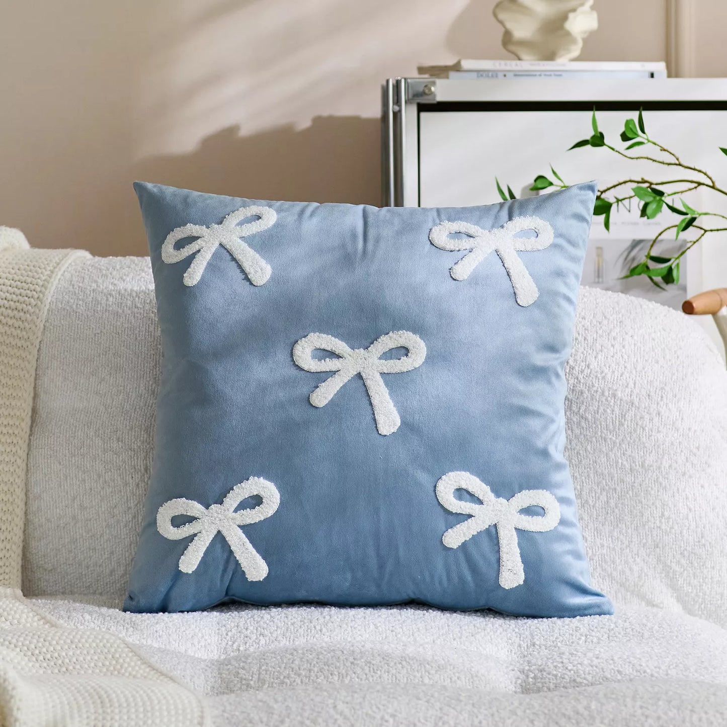 Velvet Sofa Pillowcase with Bowknot
