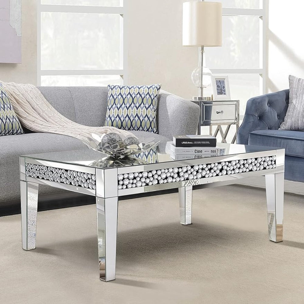 Luxury Rectangular Mirror Coffee Table with Crystal Inlay - DSARD