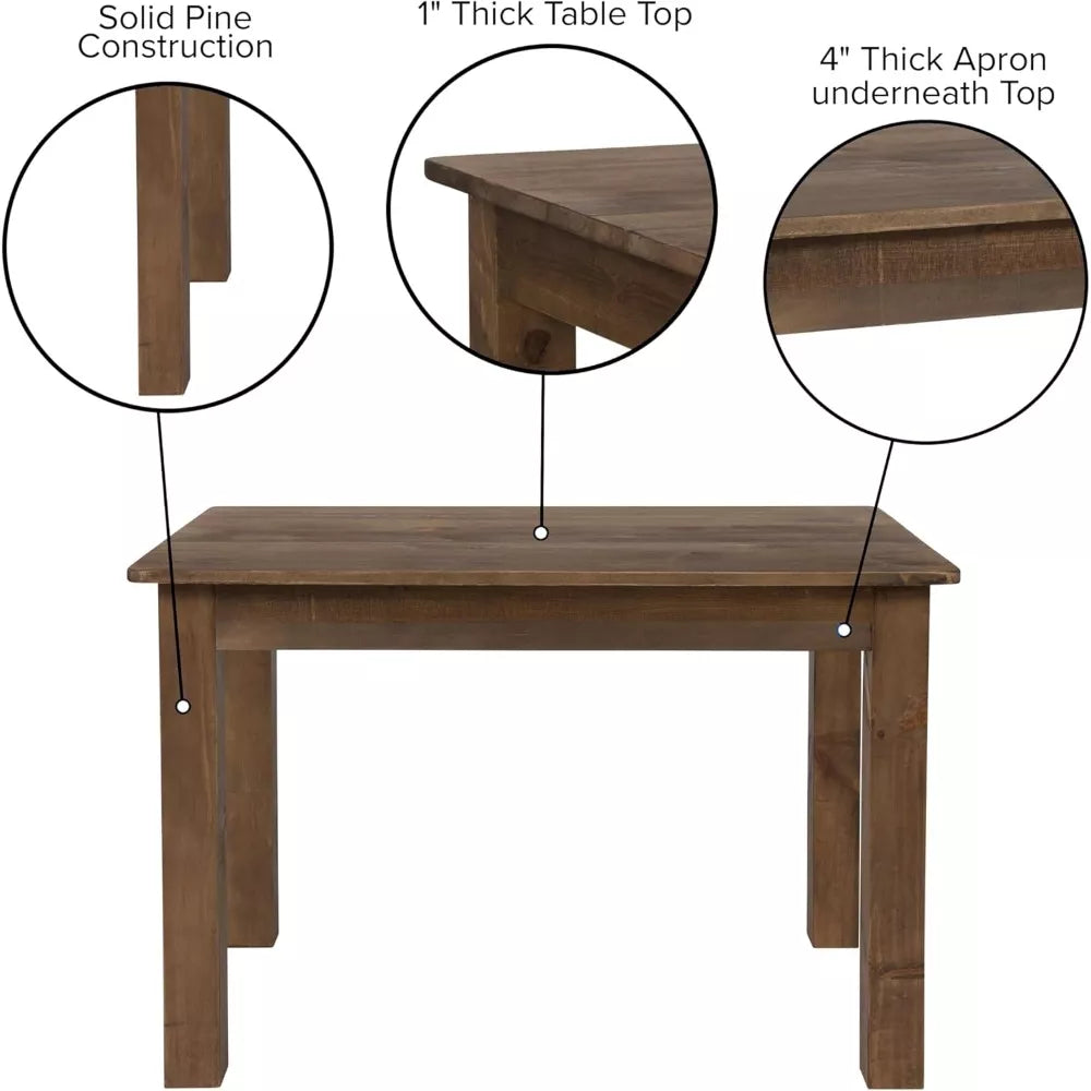 Rustic Farmhouse Solid Wood Dining Table with Square Legs, 46″ x 30″, Seats 4 - DSARD
