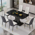 Modern Dining Table Set for 6 with Marble Top and Leather Chairs - DSARD
