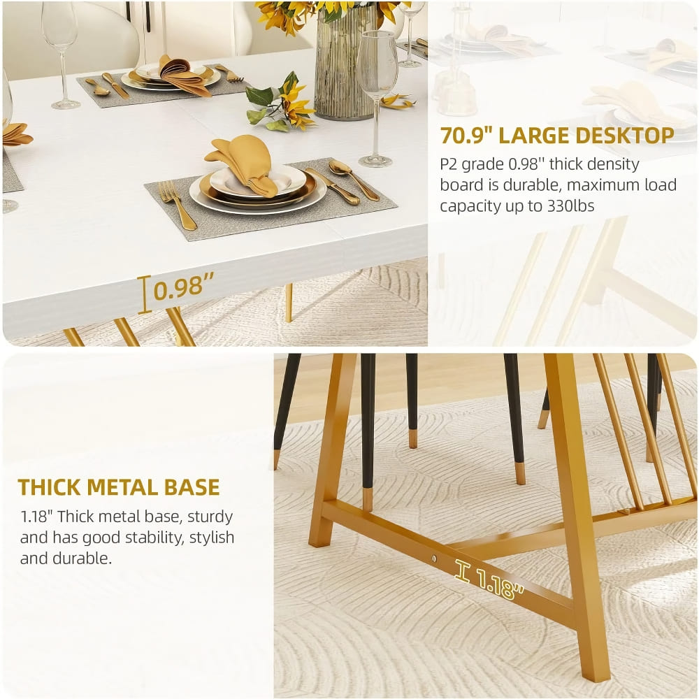 Modern Rectangular Dining Table with Faux Marble Top and Gold Metal Legs - DSARD