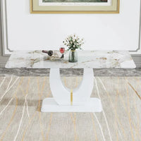 Modern Marble Dining Table with Wooden Pedestal Base - DSARD