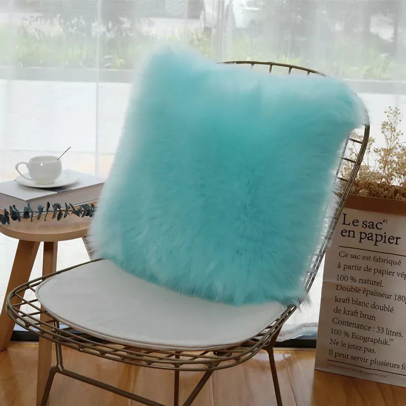Fluffy White Plush Cushion Cover