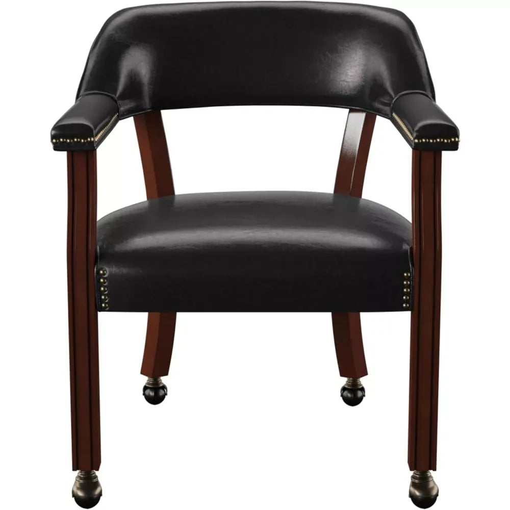 Elegant Cherry Finish Dining Chair with Casters & Nailhead Trim - DSARD - DSARD