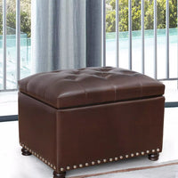 Leather Storage Ottoman Foot Rest with Nailhead Trim – Rectangular Bench Stool - DSARD