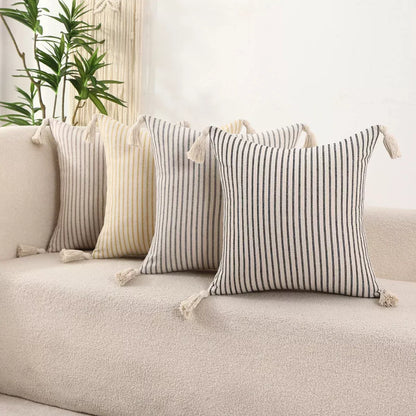 Striped Linen Throw Pillow Cover with Tassels – Chic Home Accent