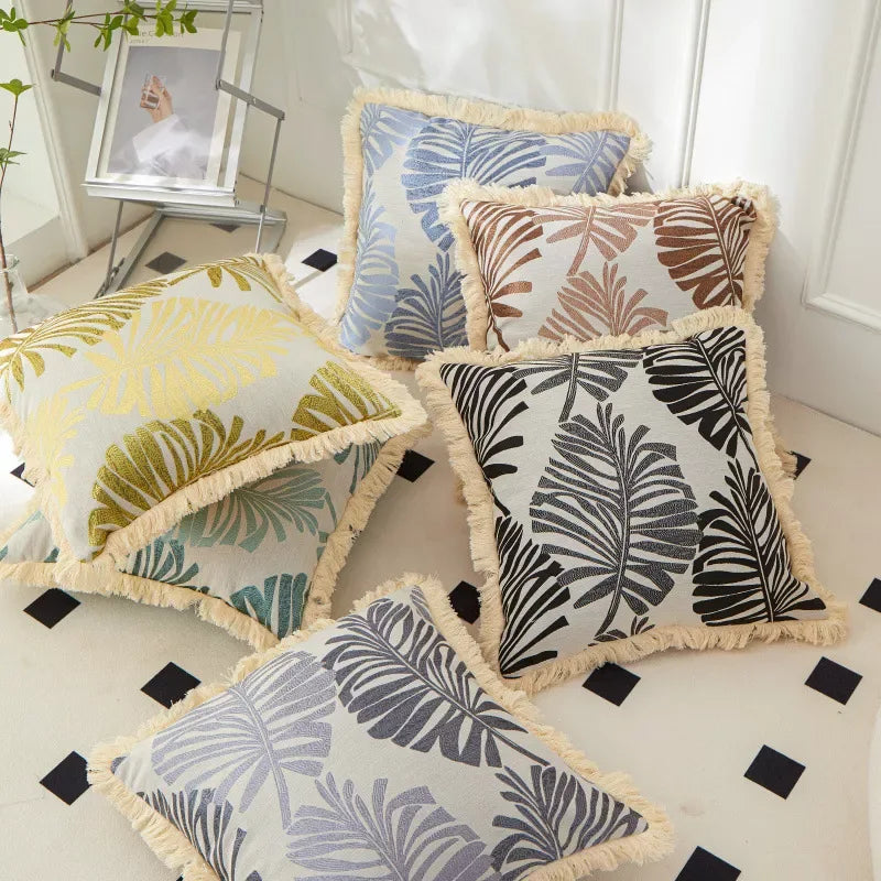 Farmhouse Fringe Throw Pillow Covers with Tassels, Set of 2 - DSARD