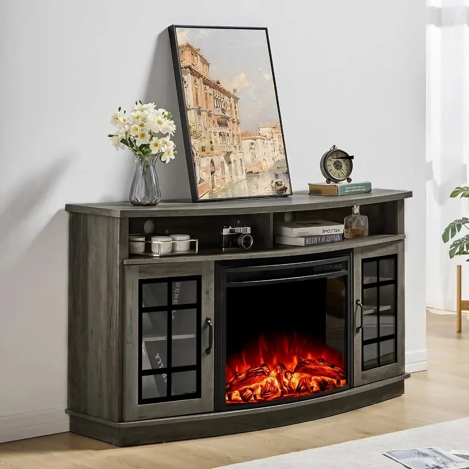 Curved TV Console with Electric Fireplace - DSARD