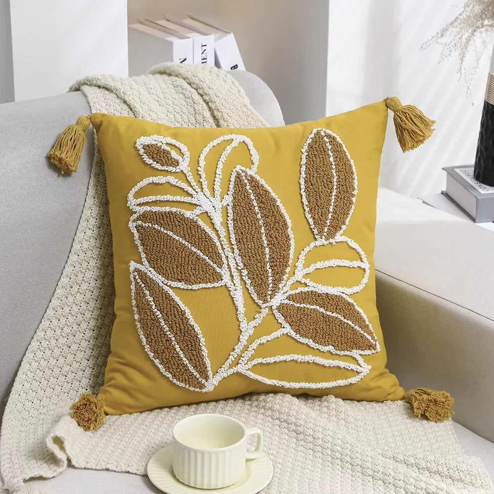 Bohemian Geometric Embroidered Tassel Pillow Cover 18×18 Inch - DSARD