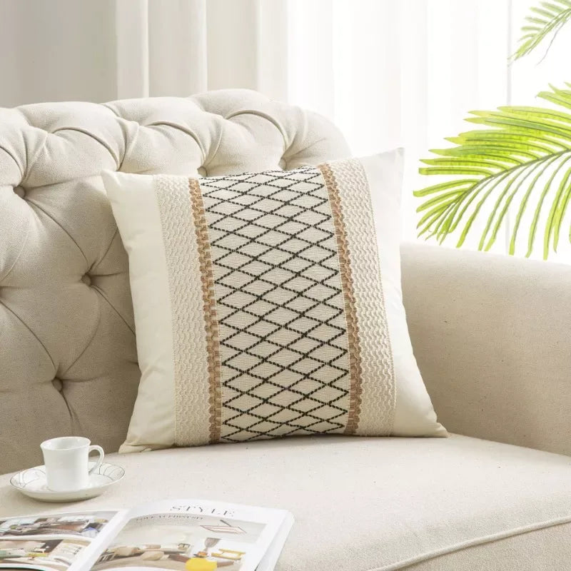 Bohemian Textured Linen Pillow Covers – Trendy Boho Chic Throw Pillowcases - DSARD