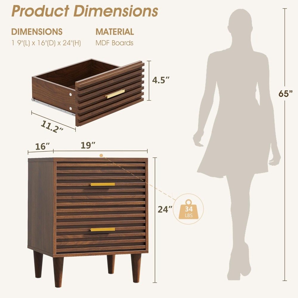 Mid Century Modern Premium Nightstands with Drawers