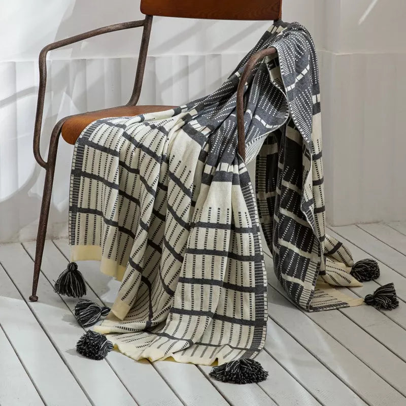 Sofa Knit Throw Blanket with Tassels