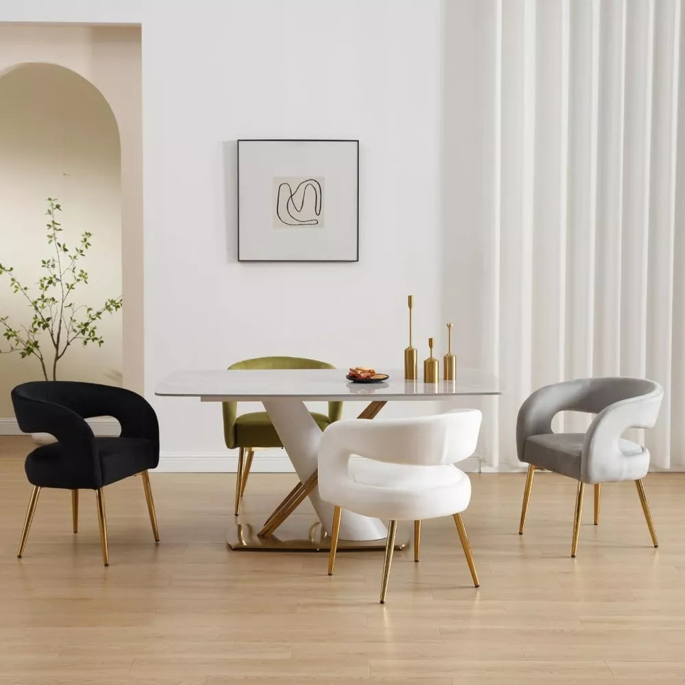 Velvet Upholstered Dining Chairs with Open Back and Golden Legs, Set of 4 - DSARD