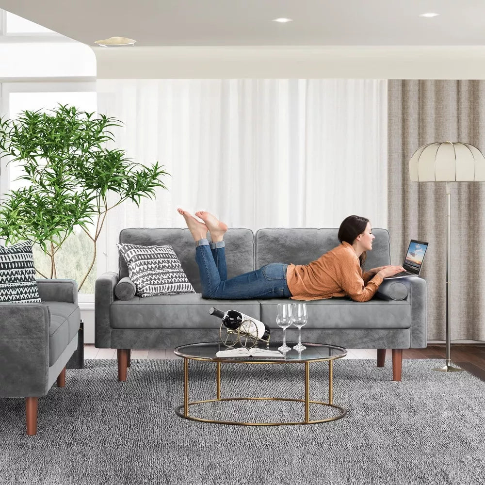 70″ Modern Velvet Love Seat Sofa – 2-Seater Tufted Couch with Pillows - DSARD