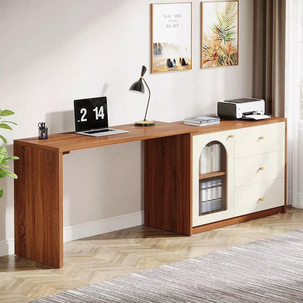 Modern L-Shaped Computer Desk with Reversible Storage and Drawers - DSARD