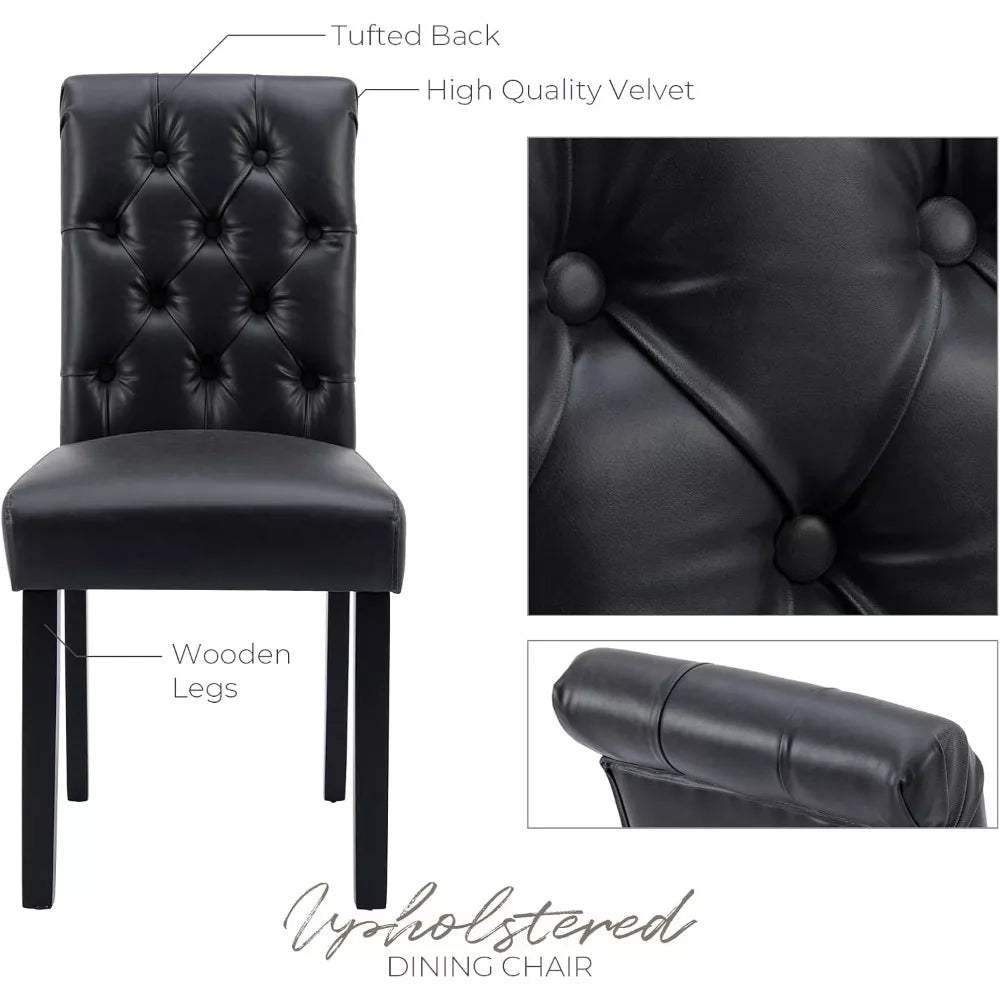 Set of 6 Tufted Leather Dining Chairs with High Back for Dining Room & Living Room - DSARD