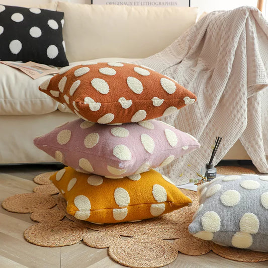 Plush Dot Geometric Throw Pillow Cover 18×18″ for Sofa & Home Decor