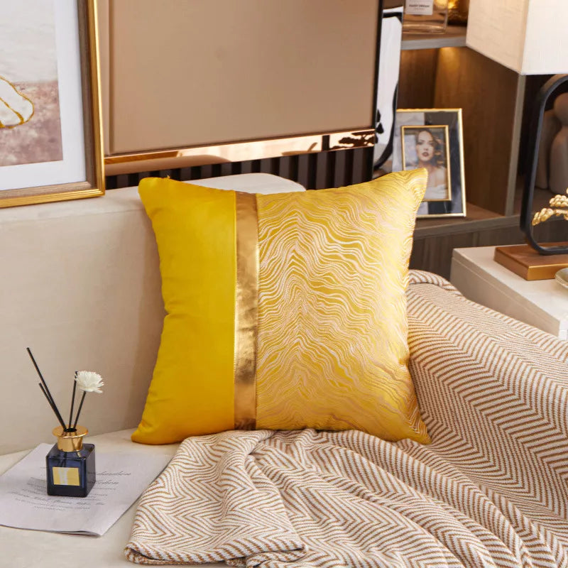 Luxury Gold Jacquard Throw Pillow Cover 18×18 – Elegant Textured Cushion Case