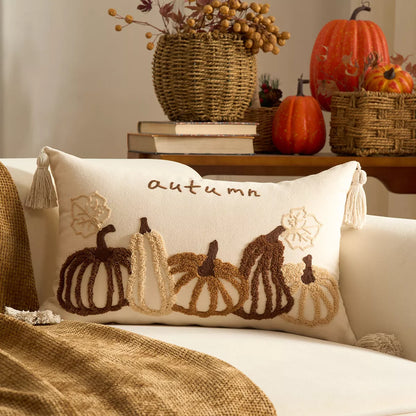 Autumn Pumpkin Embroidered Cushion Covers with Ruffles – Fall Decor