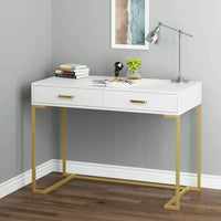 Modern White and Gold Vanity Desk with 2 Drawers - DSARD