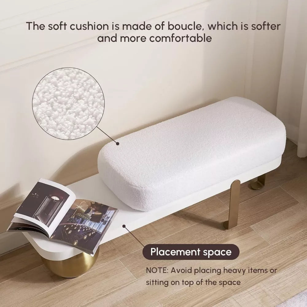 Modern Wooden Entryway Bench with Upholstered Seat & Abstract Metal Legs - DSARD