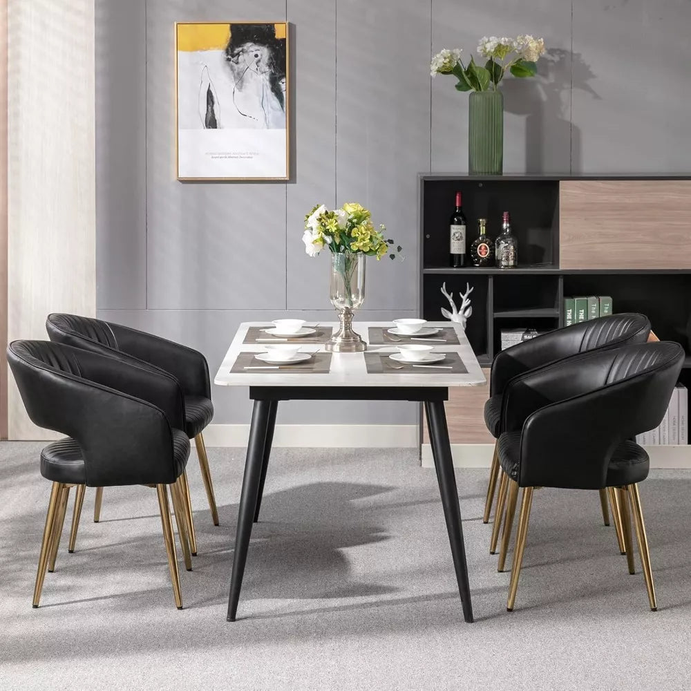 Set of 4 Modern Brown Faux Leather Dining Chairs with Wooden Armrests - DSARD