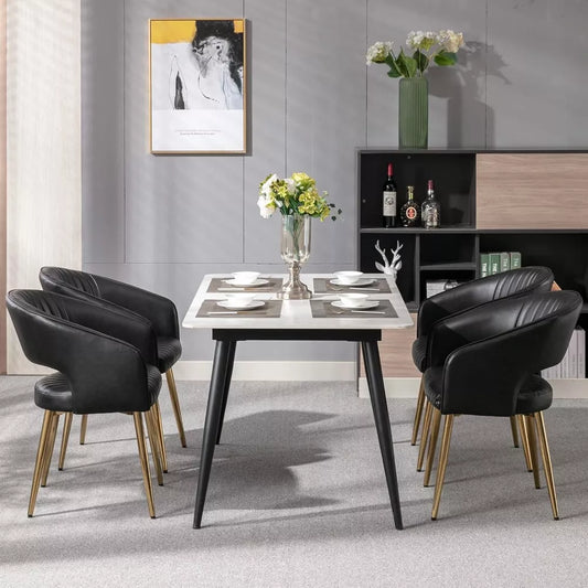 Set of 4 Modern Brown Faux Leather Dining Chairs with Wooden Armrests - DSARD