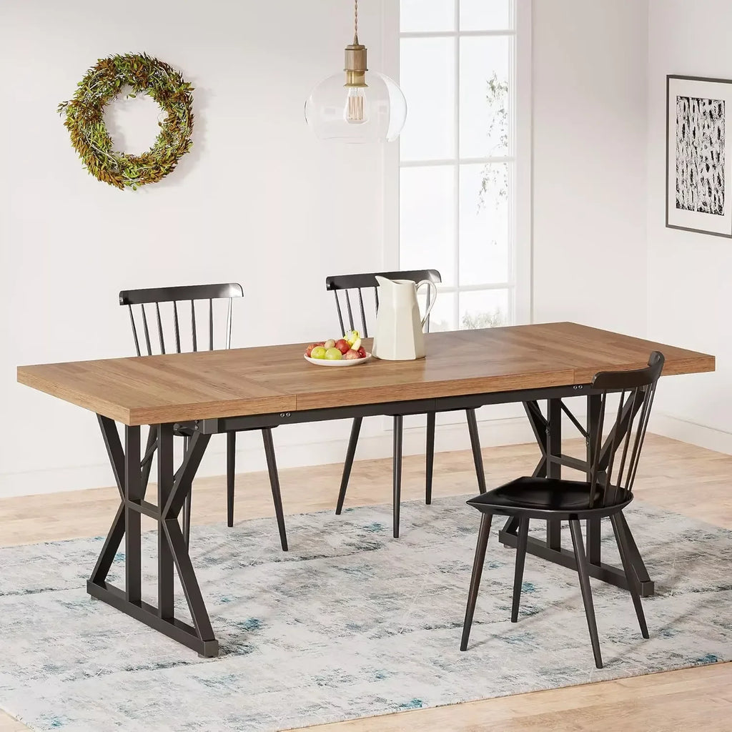 70.8-Inch Rectangular Dining Table for 6, Farmhouse Style with Metal Legs - DSARD - DSARD