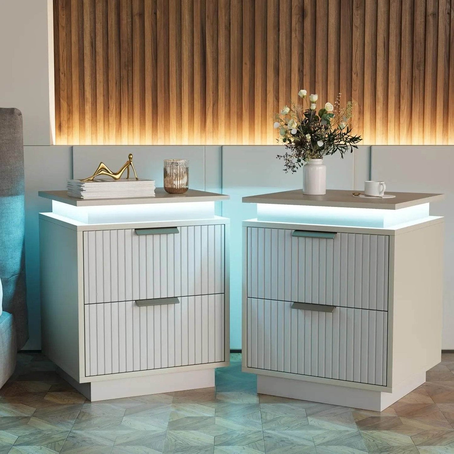 Modern Black LED Premium Nightstands with Drawers