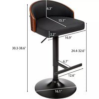 Set of 2 Adjustable Swivel Bar Stools, Cat Scratch Resistant Faux Leather, Wooden Backrest, Black Footrest - DSARD