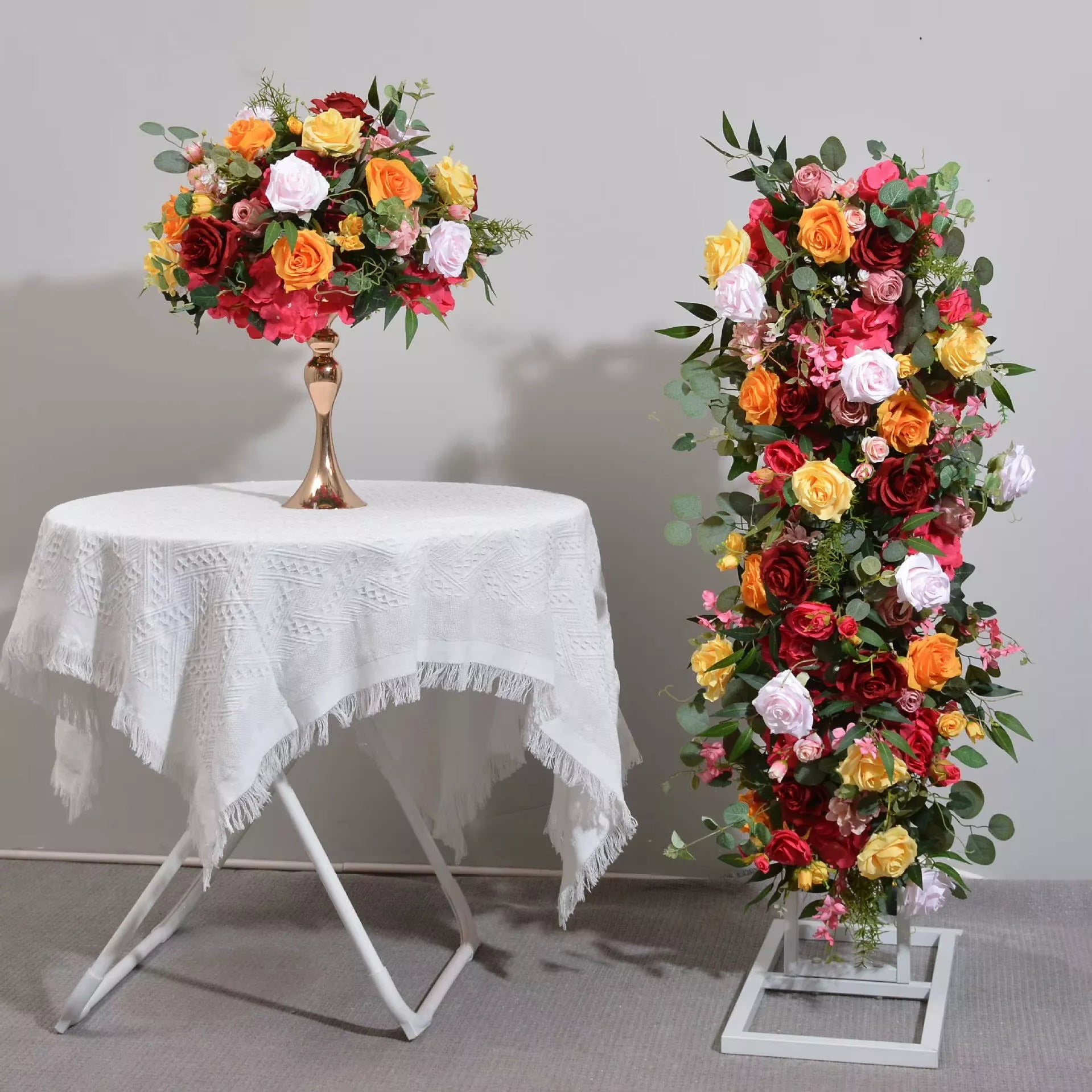 Orange Red Rose & Green Leaf Artificial Flower Ball – Wedding & Event Décor