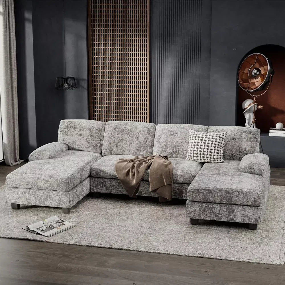 Modern U-Shaped Convertible Sectional Sofa with Double Chaise – 4-Seater Sofa Set - DSARD