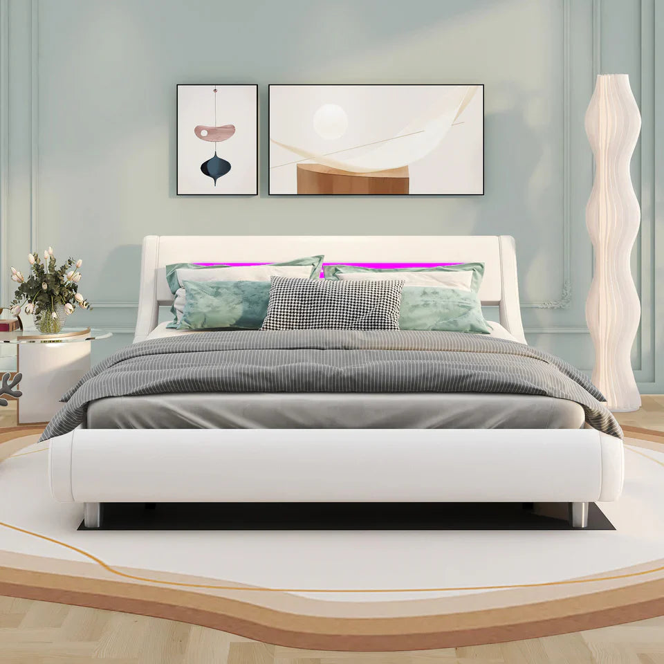 LED Upholstered Platform Bed – Modern Queen Bedroom Design