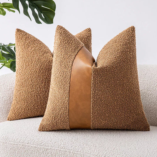 Faux Leather and Boucle Decorative Pillow Cover – Modern Textured Accent