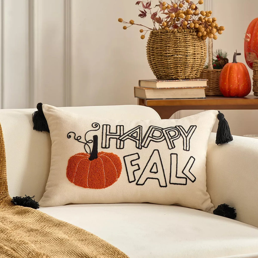 Autumn Pumpkin Embroidered Cushion Covers with Ruffles – Fall Decor - DSARD