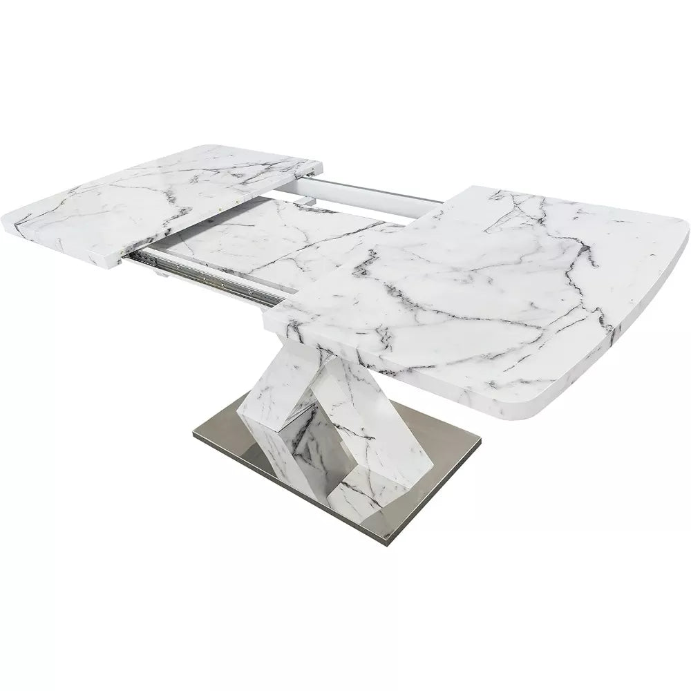 Modern Extendable Dining Table with Faux Marble Top & X-Base, Seats 4-6 - DSARD