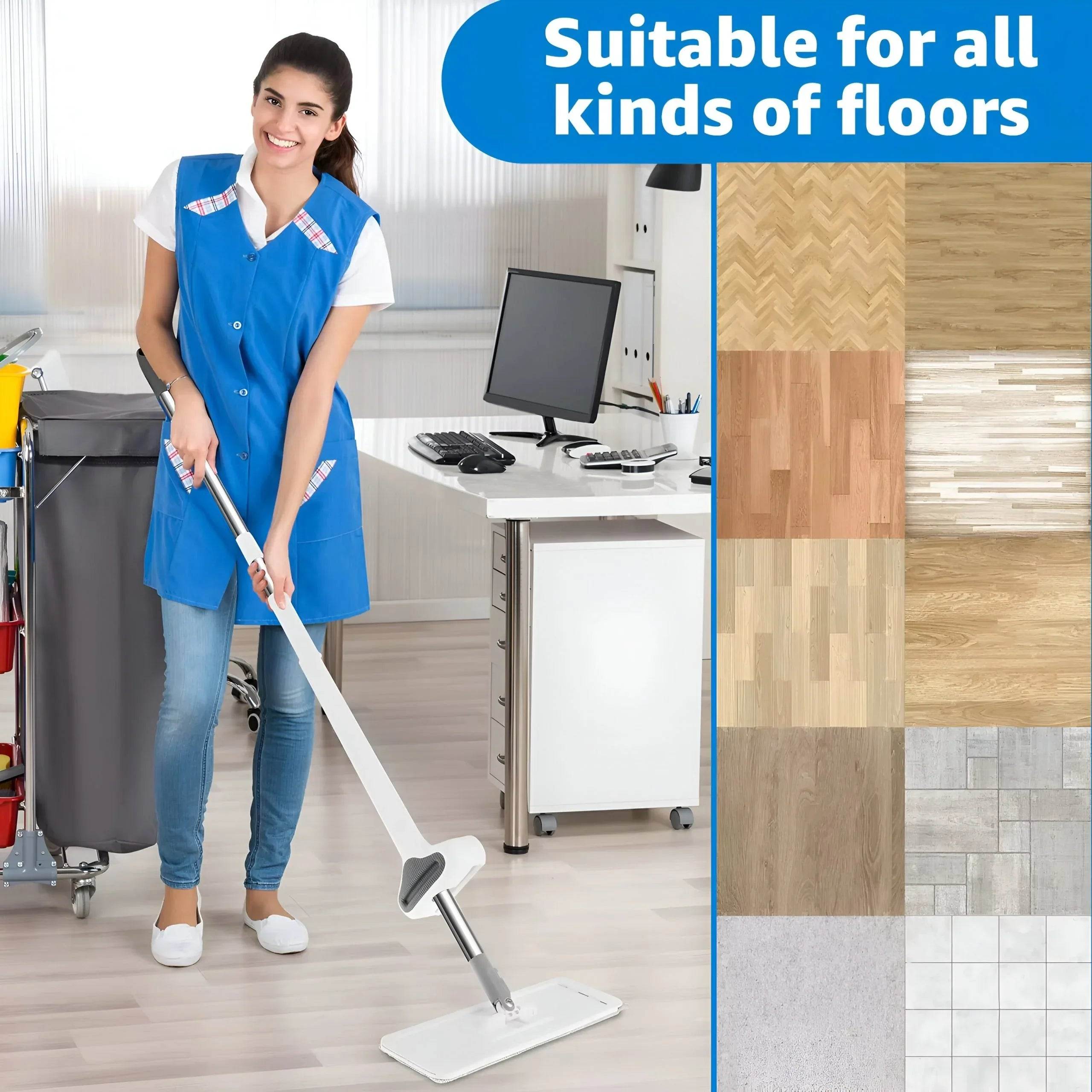 360° Rotating Flat Floor Mop with Self-Wringing Microfiber Pads - DSARD