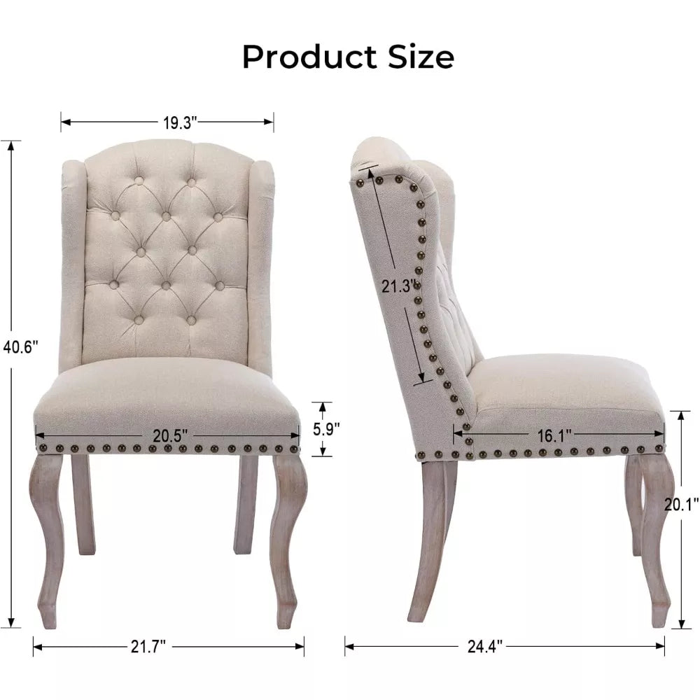 Set of 4 Wingback Tufted Upholstered Dining Chairs with Wood Legs – Linen Fabric - DSARD