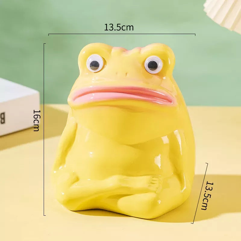 Adorable Ceramic Frog Piggy Bank – Big-Mouthed Cartoon Frog Figurine - DSARD