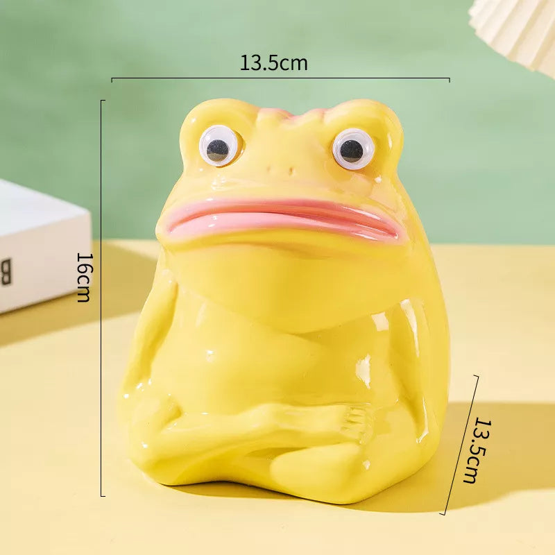 Adorable Ceramic Frog Piggy Bank – Big-Mouthed Cartoon Frog Figurine