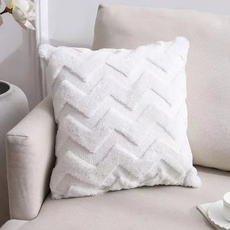 2-Piece Solid Color Plush Pillowcase Set with 3D Wave Pattern – 45x45cm
