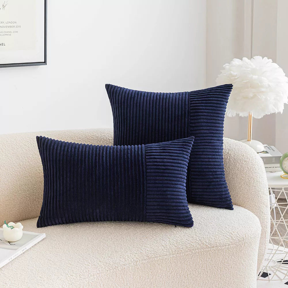 Set of 2 Corduroy Patchwork Throw Pillow Covers with Invisible Zipper