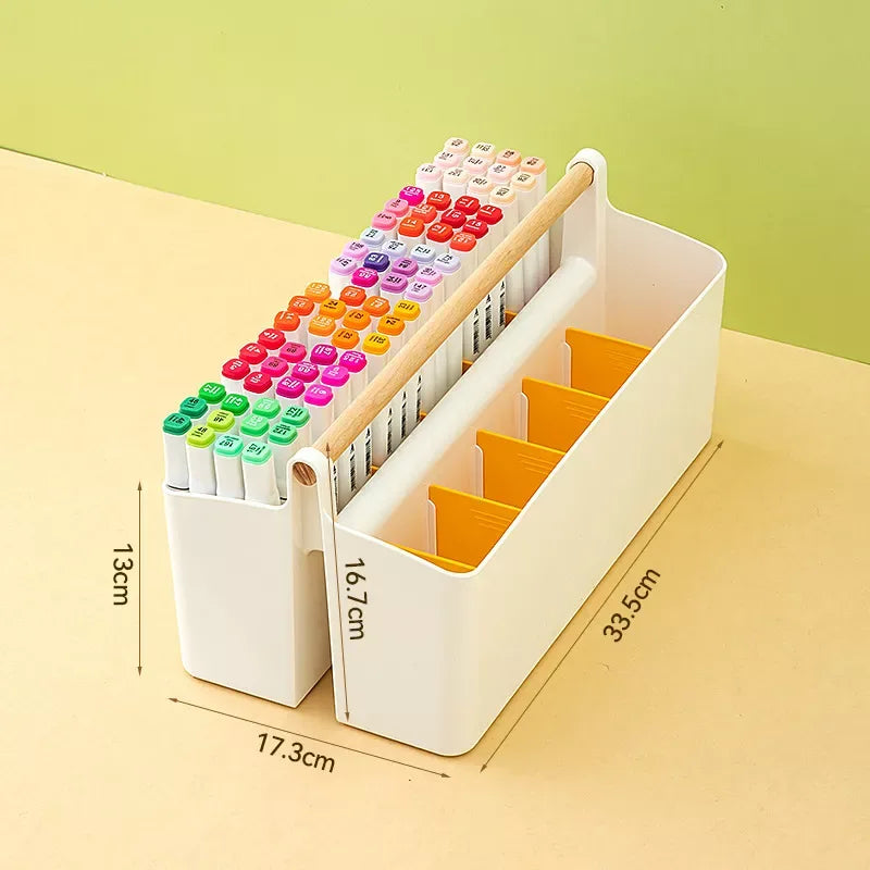 Adjustable Plastic Desktop Organizer Caddy with Wooden Handle - DSARD