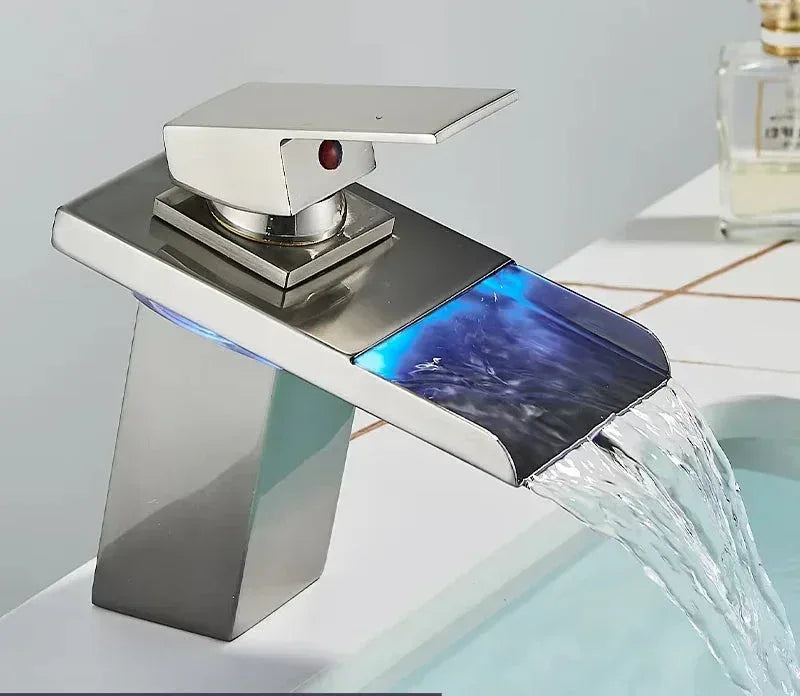 DSARD Contemporary Wall-Mounted Waterfall Faucet with LED Temperature Indicator - DSARD