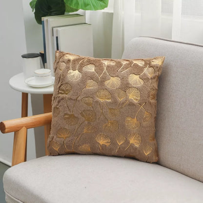 Golden Plush Ginkgo Leaf Cushion Cover 16.5×16.5in