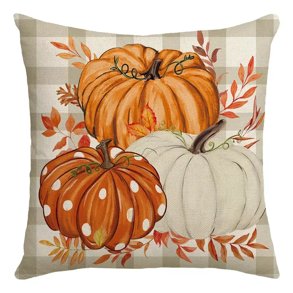 Fall Pumpkin Linen Blend Decorative Throw Pillow Covers 18×18 Inch - DSARD